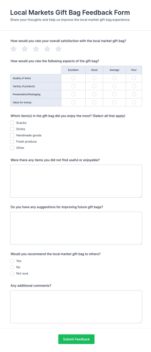 Local Markets Gift Bag Feedback Form Template