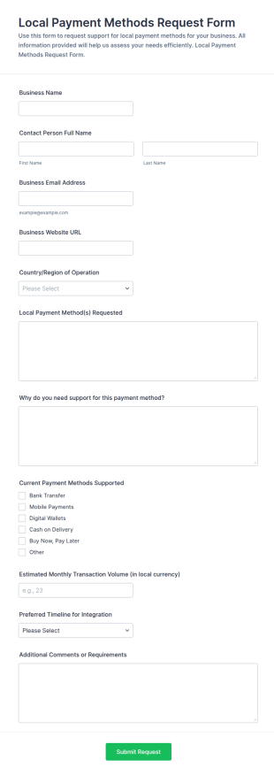 Local Payment Methods Request Form Template