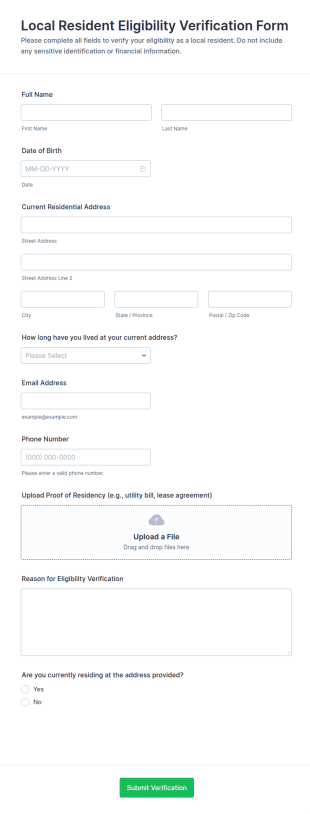 Local Resident Eligibility Verification Form Template
