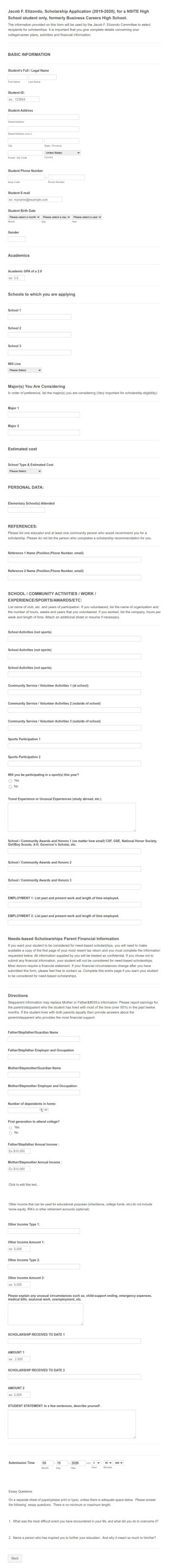 Local Scholarship Application Form Template