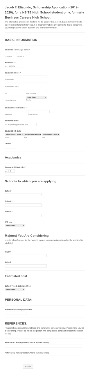 Local Scholarship Application Form Template
