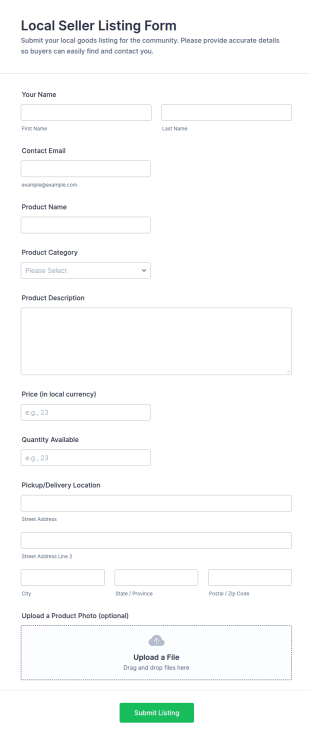 Local Seller Listing Form Template