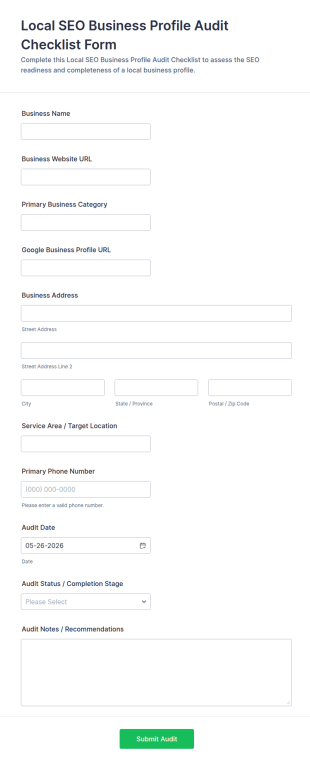 Local SEO Business Profile Audit Checklist Form Template