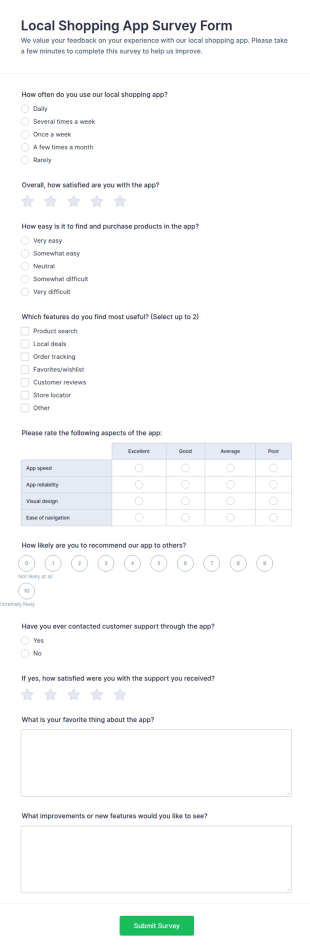 Local Shopping App Survey Form Template