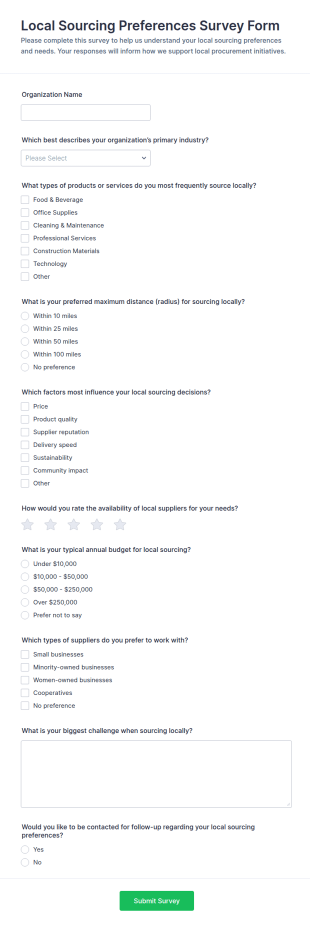 Local Sourcing Preferences Survey Form Template