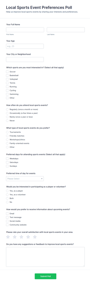 Local Sports Event Preferences Poll Form Template