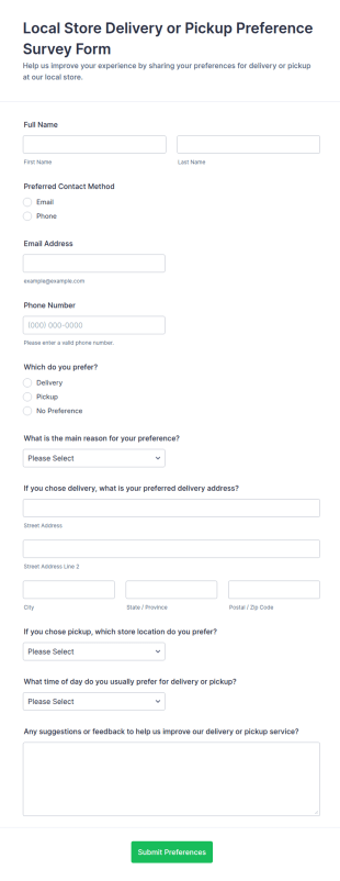 Local Store Delivery Or Pickup Preference Survey Form Template