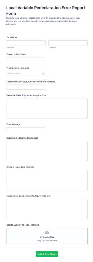 Local Variable Redeclaration Error Report Form Template