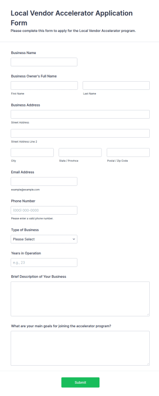Local Vendor Accelerator Application Form Template