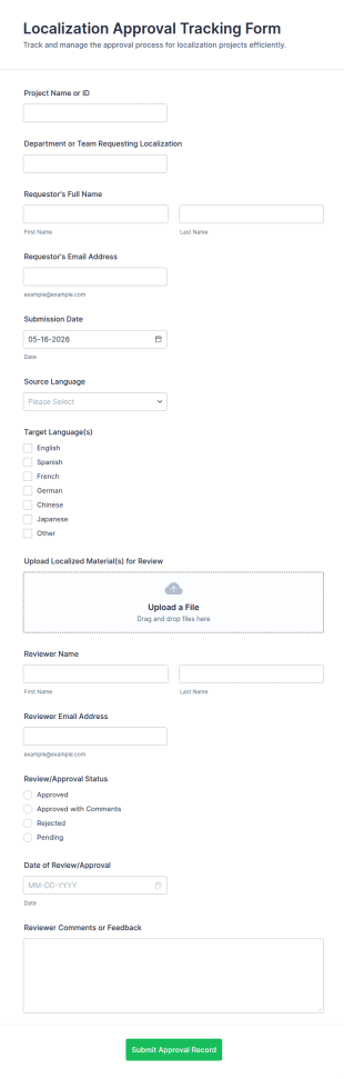 Localization Approval Tracking Form Template
