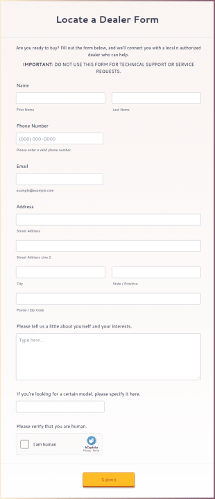 Locate A Dealer Form Template