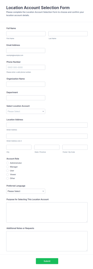 Location Account Selection Form Template