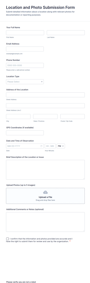 Location And Photo Submission Form Template