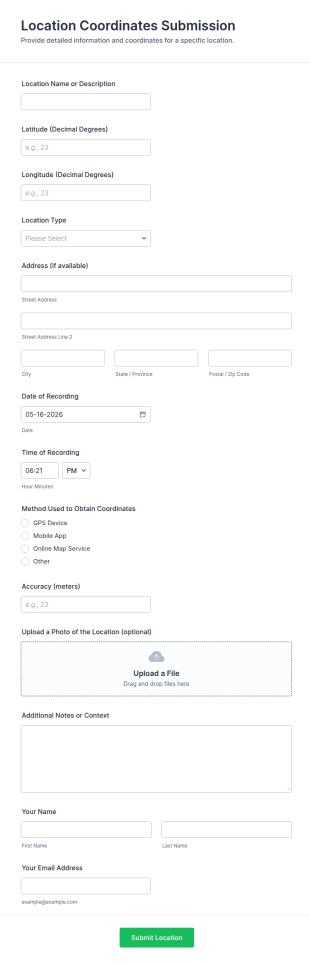 Location Coordinates Submission Form Template