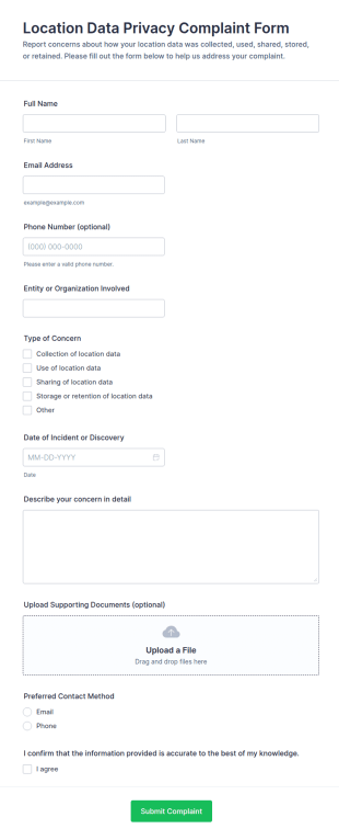 Location Data Privacy Complaint Form Template