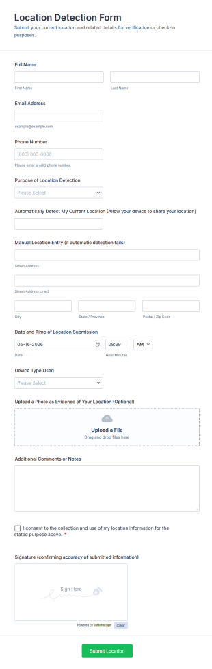 Location Detection Form Template