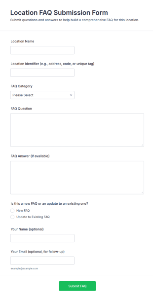 Location FAQ Submission Form Template