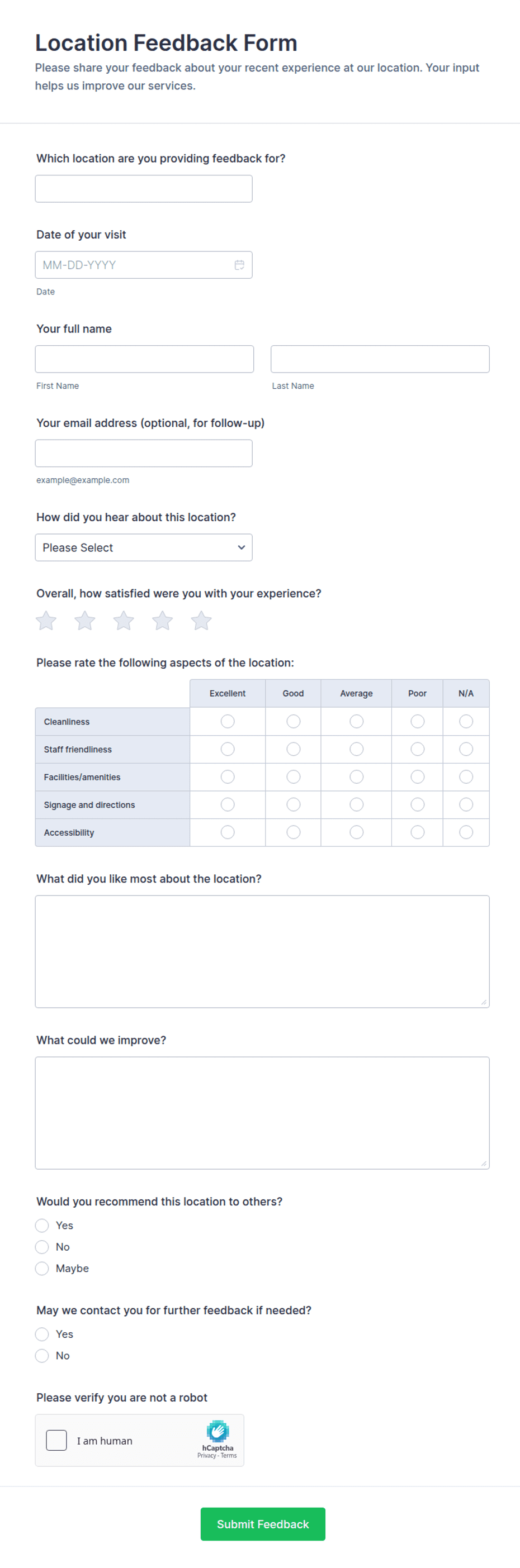 Location Feedback Form Template | Jotform