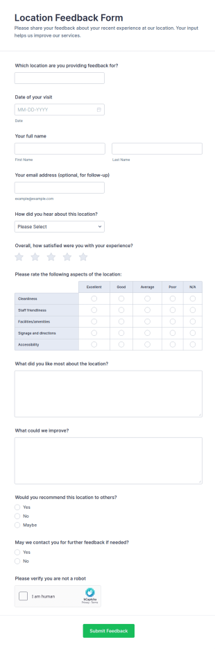 Location Feedback Form Template
