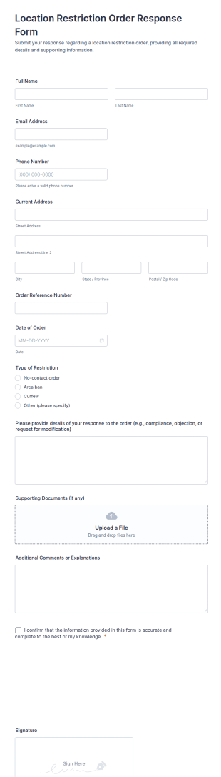 Location Restriction Order Response Form Template