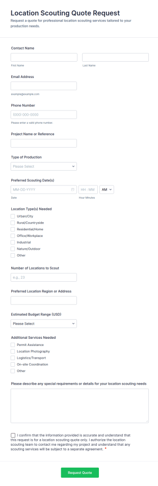 Location Scouting Quote Request Form Template