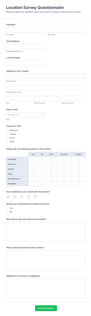 Location Survey Questionnaire Form Template