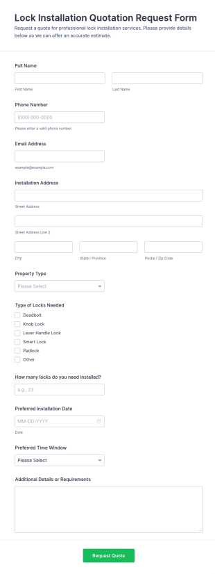 Lock Installation Quotation Request Form Template