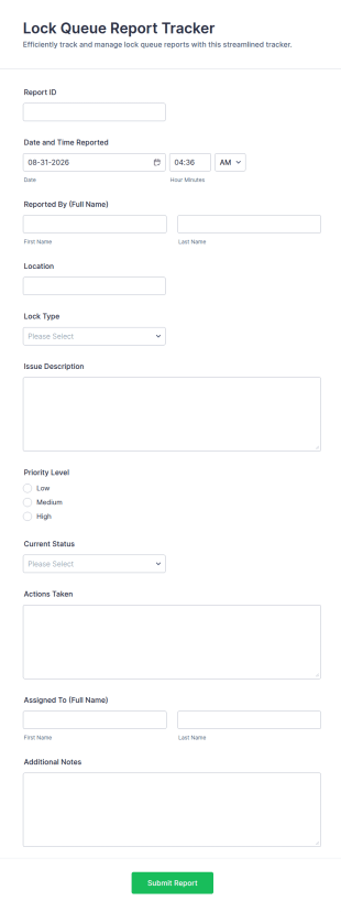 Lock Queue Report Tracker Form Template