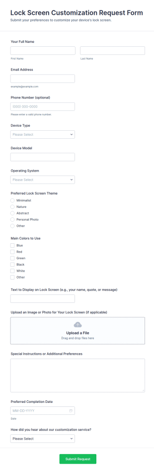 Lock Screen Customization Request Form Template