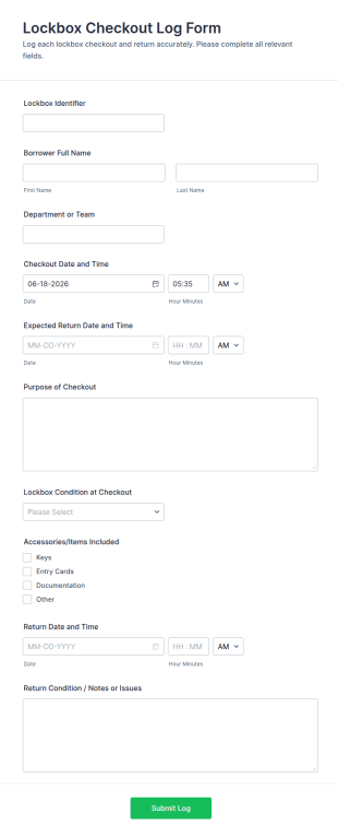 Lockbox Checkout Log Form Template