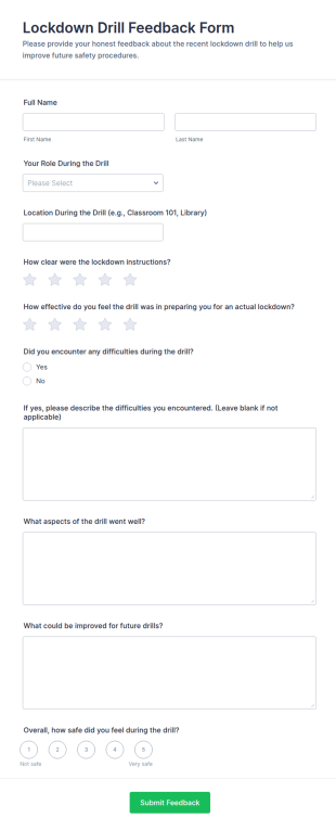 Lockdown Drill Feedback Form Template