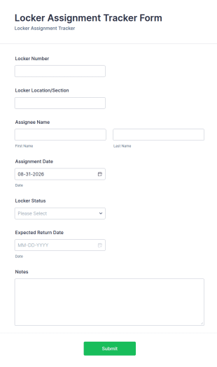 Locker Assignment Tracker Form Template