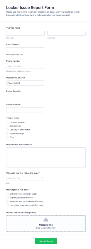 Locker Issue Report Form Template