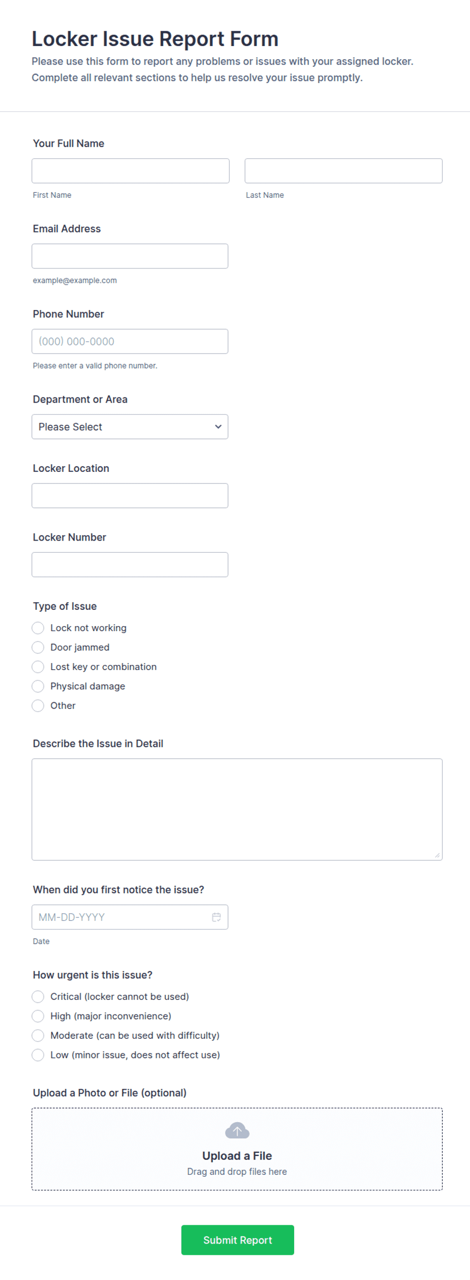 Lock Issue Form Locker Issue Report Form Template | Jotform