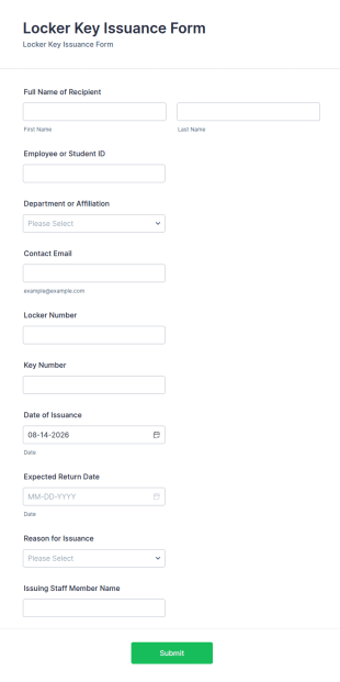 Locker Key Issuance Form Template