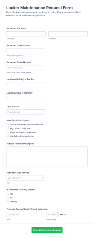 Locker Maintenance Request Form Template