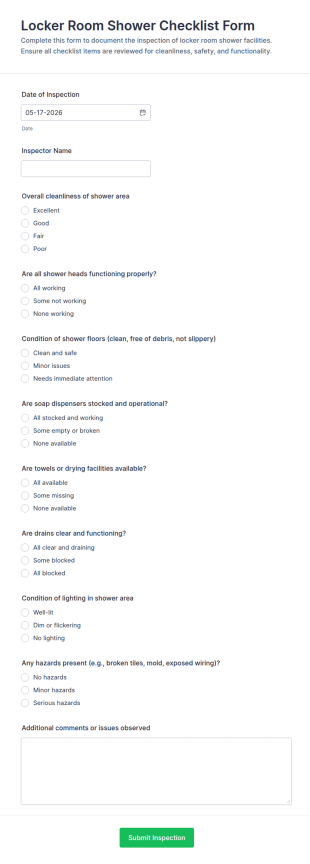 Locker Room Shower Checklist Form Template