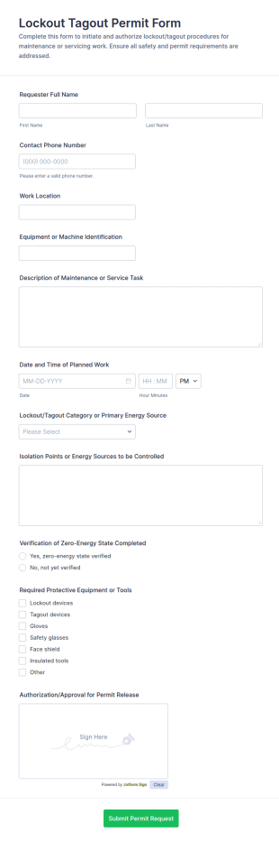 Lockout Tagout Permit Form Template