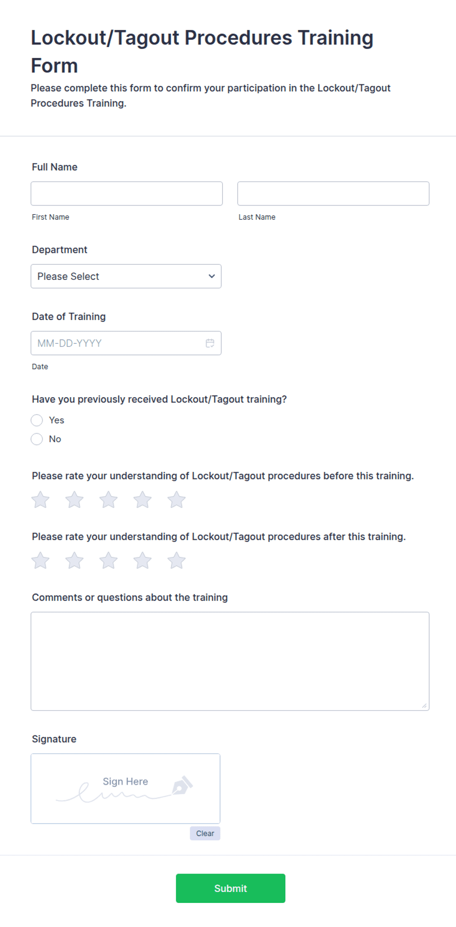 Lockout/Tagout Procedures Training Form Template | Jotform
