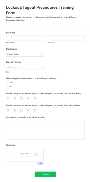 Lockout/Tagout Procedures Training Form Template