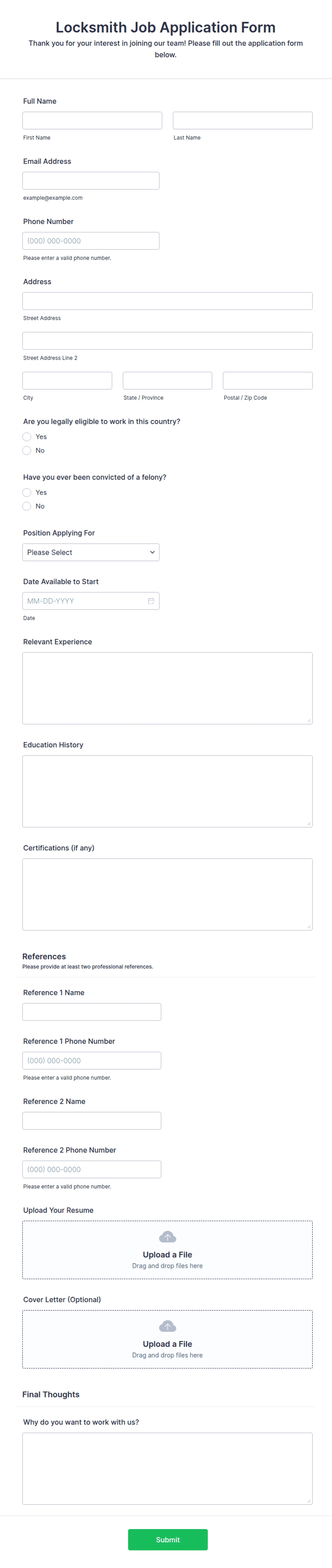 Locksmith Job Application Form Template | Jotform