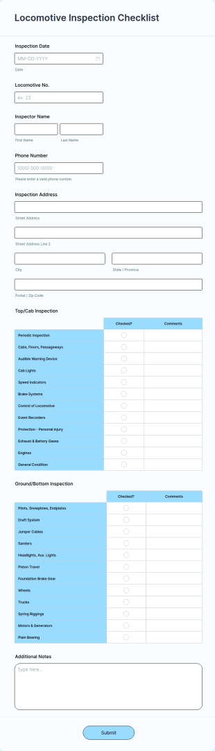 Locomotive Inspection Checklist Form Template