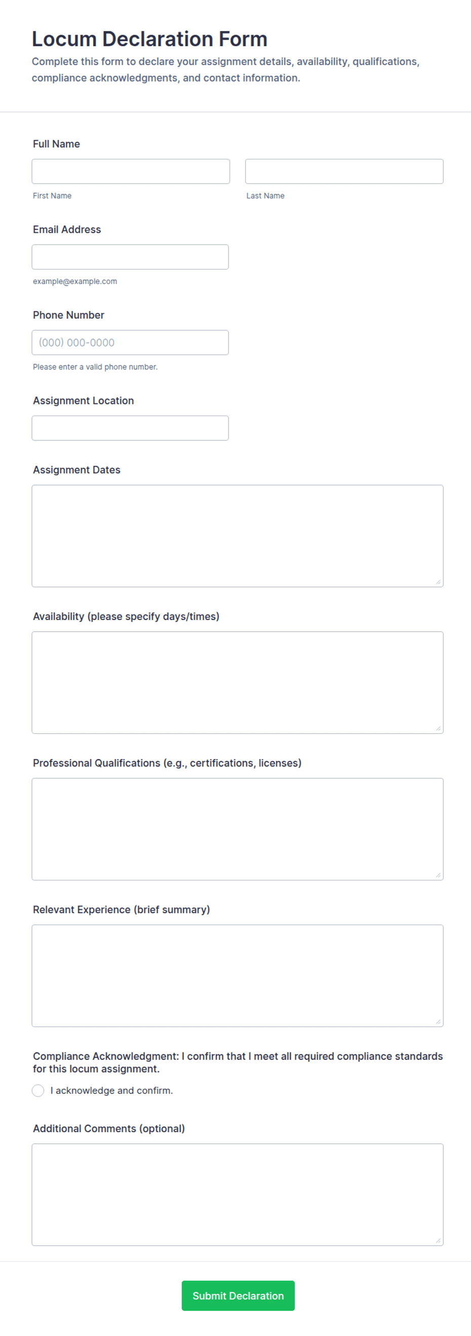 Locum Declaration Form Template | Jotform