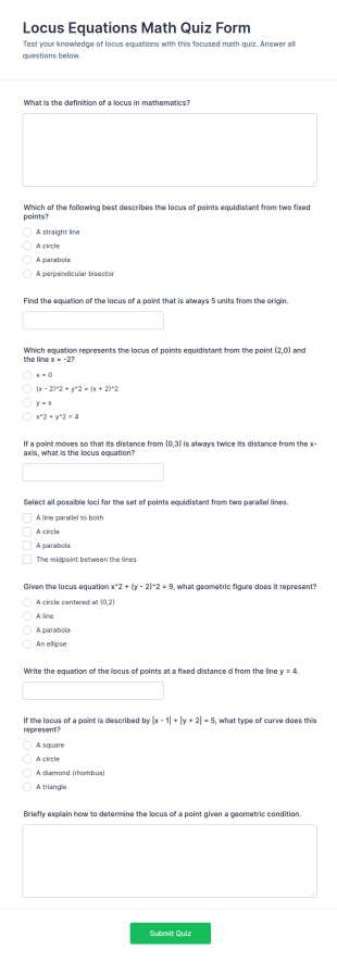 Locus Equations Math Quiz Form Template