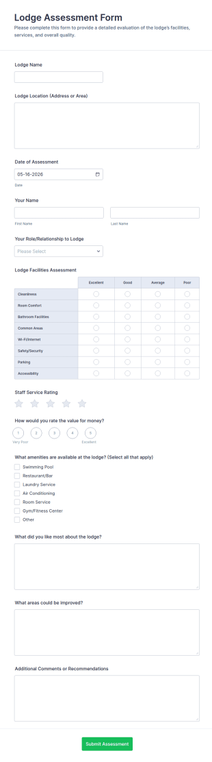 Lodge Assessment Form Template