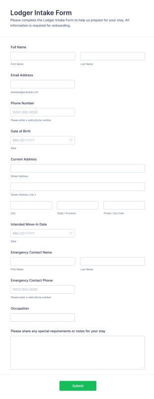 Lodger Intake Form Template