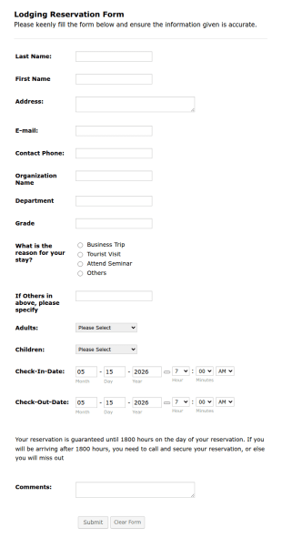 Lodging Reservation Form Template