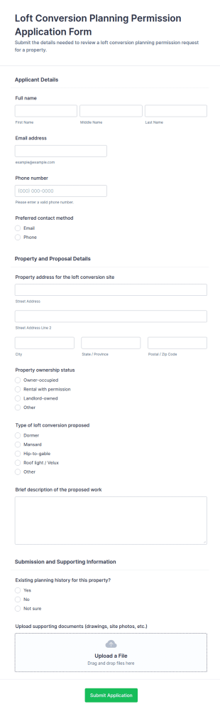 Loft Conversion Planning Permission Application Form Template