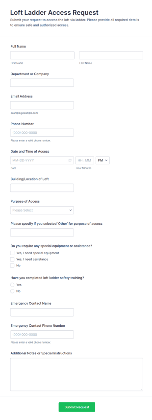 Loft Ladder Access Request Form Template