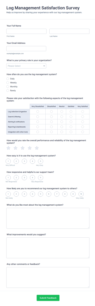 Log Management Satisfaction Survey Form Template
